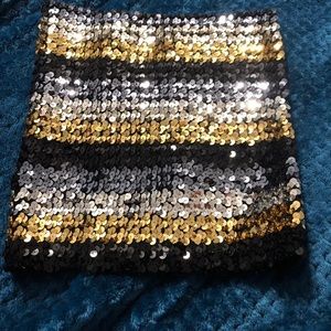 Vintage sequined tube top metallic gold silver